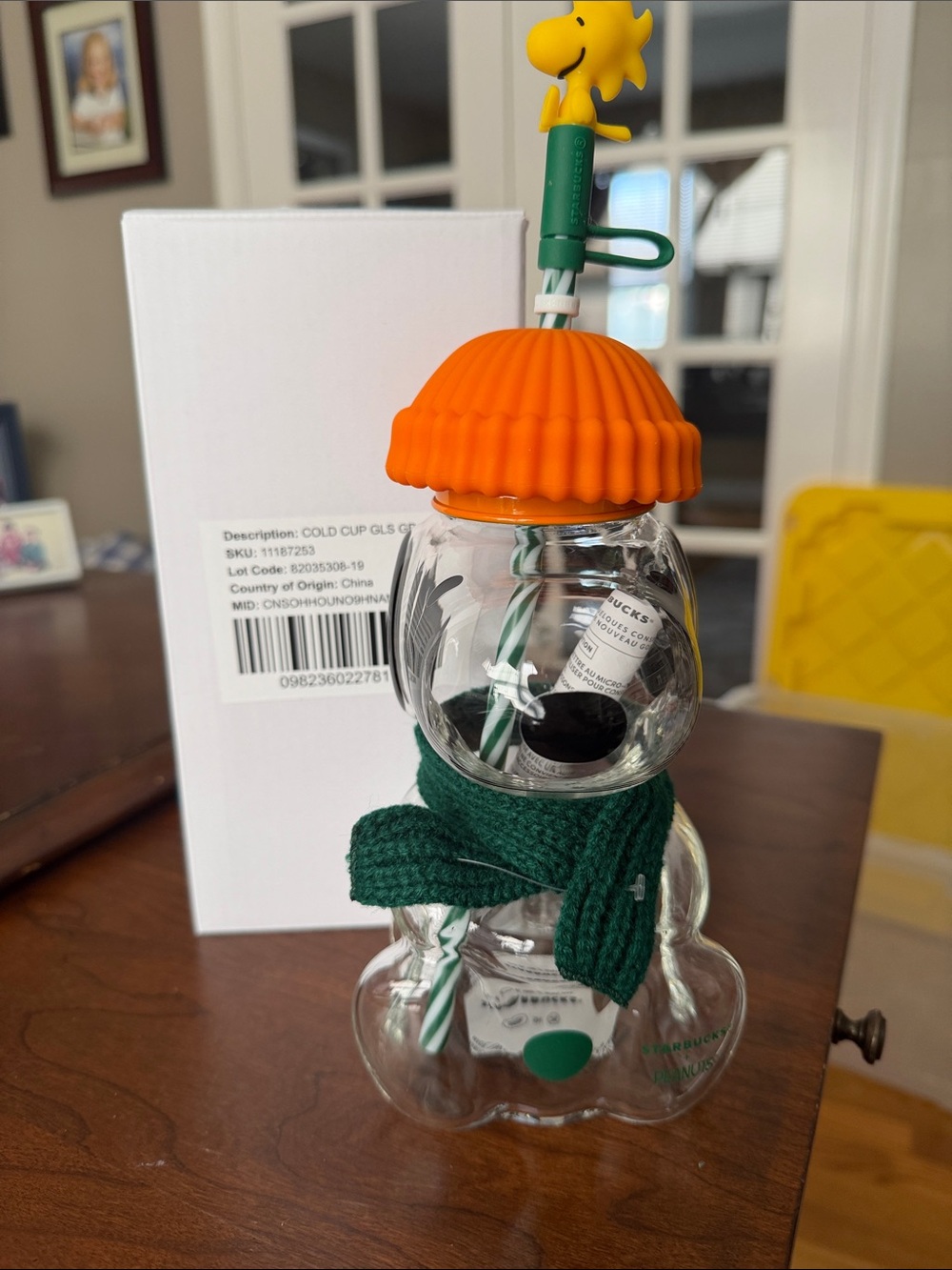 Starbucks Limited Snoopy Drink Cup with Orange Silicone Lid and Green Scarf